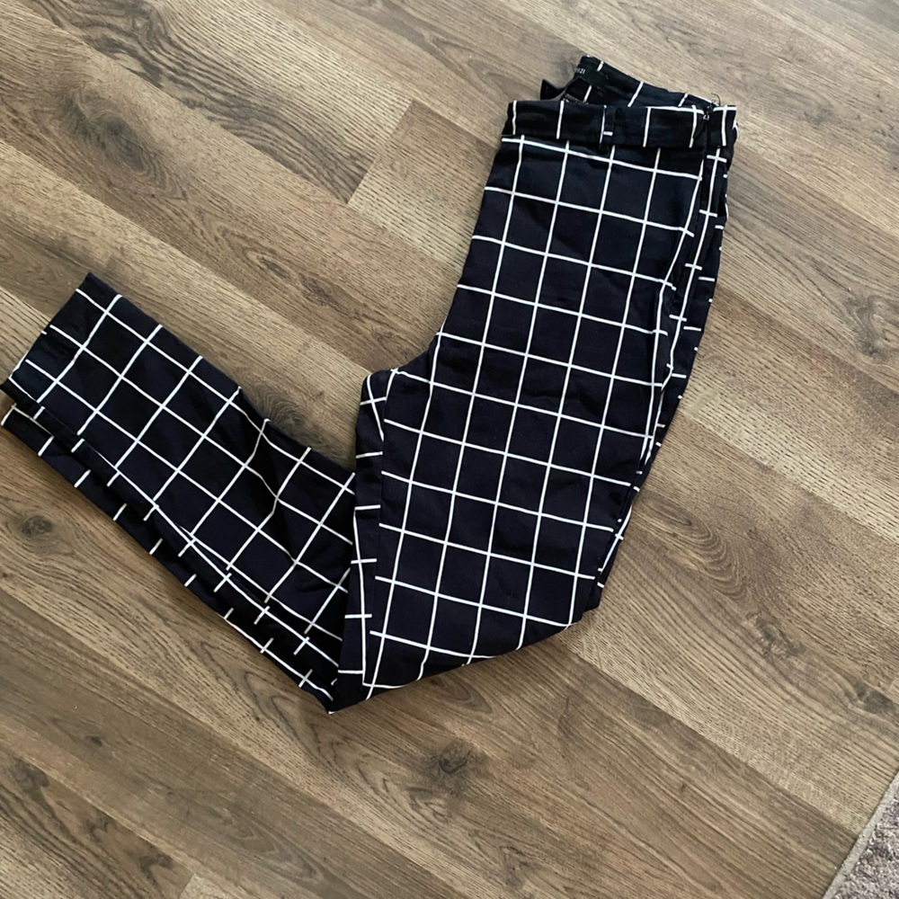 Forever 21 Grid Pattern Pants - Black and White
